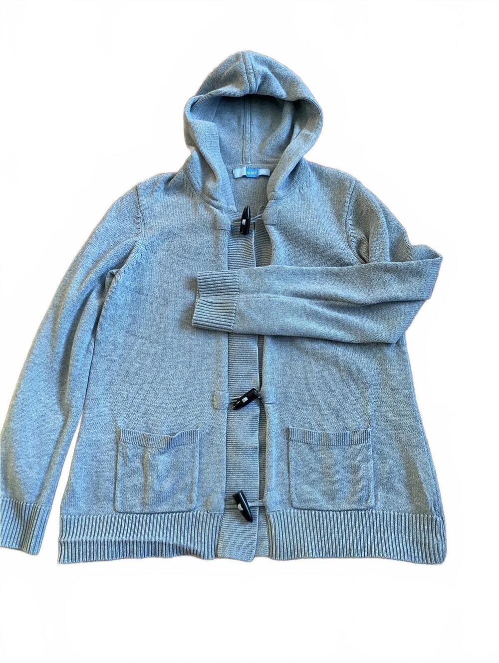 Denver Hayes Soft Grey Hooded Cardigan Unique Buttons Size M